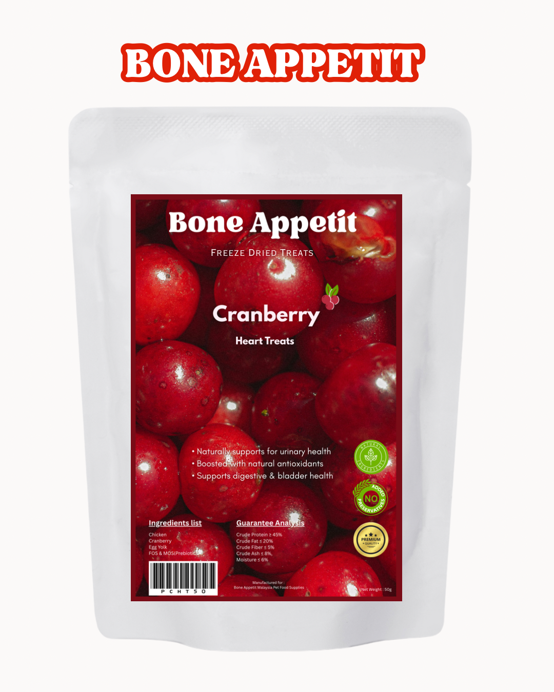 Cranberry Heart Treats Freeze Dried Pet Treat -50g
