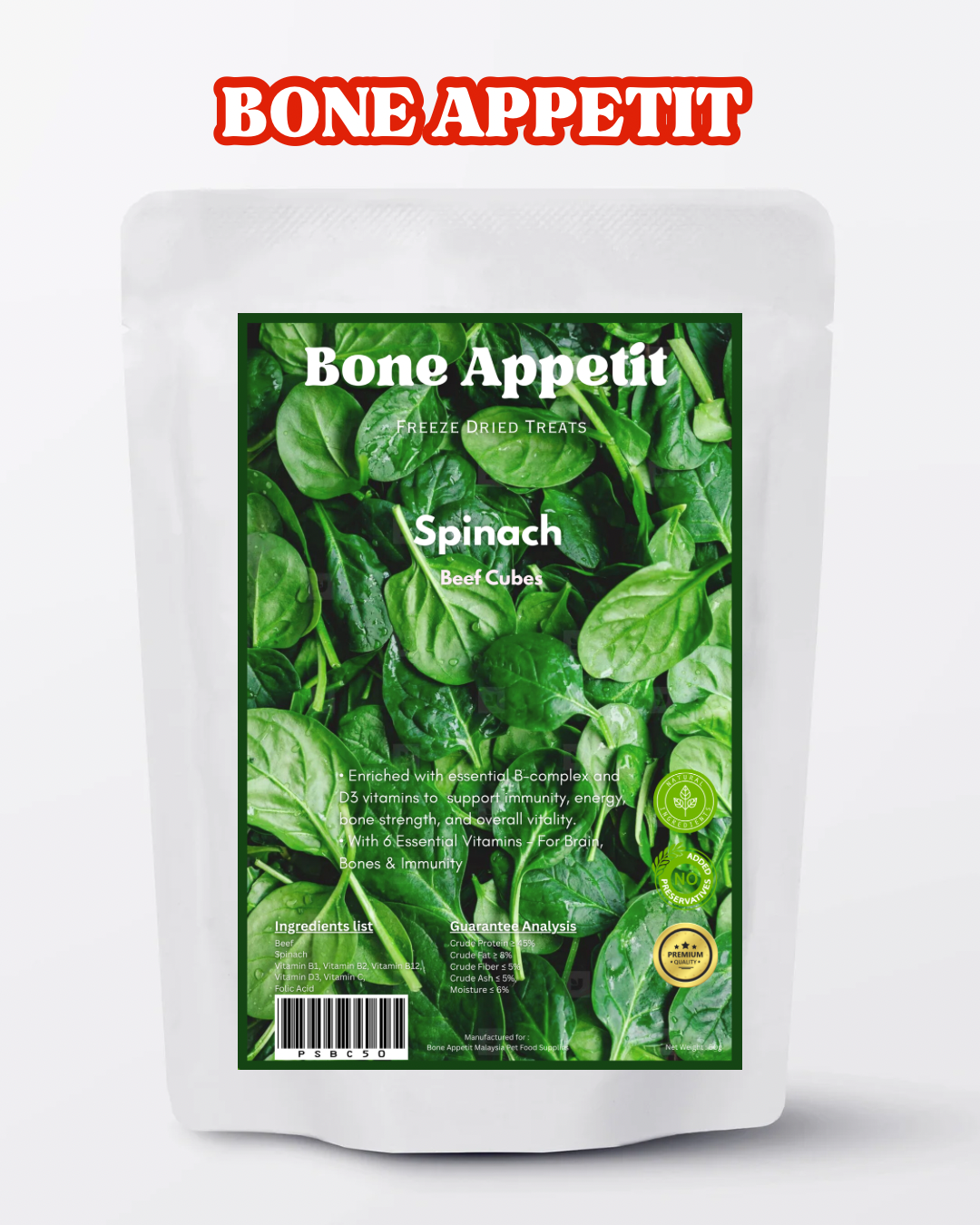 Spinach Beef Cubes Freeze Dried Pet Treat -50g